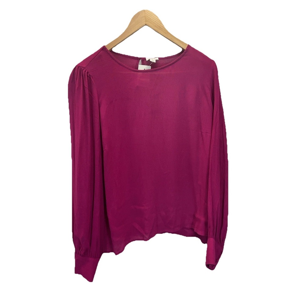 NEW J. Crew Crepe Blouse Top Long sleeve Career office Hot Pink Fuschia LG
